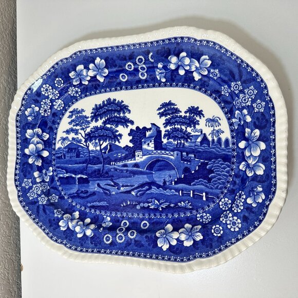 Antique English Copeland Spode's Tower Blue/White Platter Large 15"x12" Mint EUC - Picture 3 of 15
